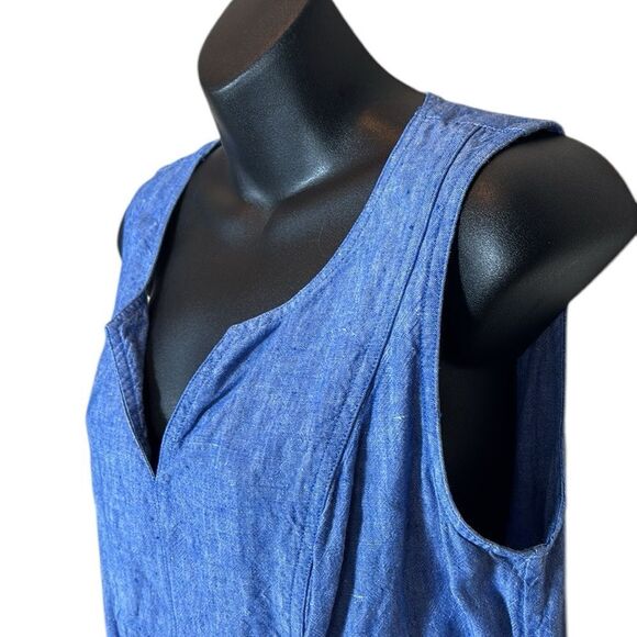 Boden women’s 12L 100% linen chambray tank dress v front patch pockets - Picture 3 of 6